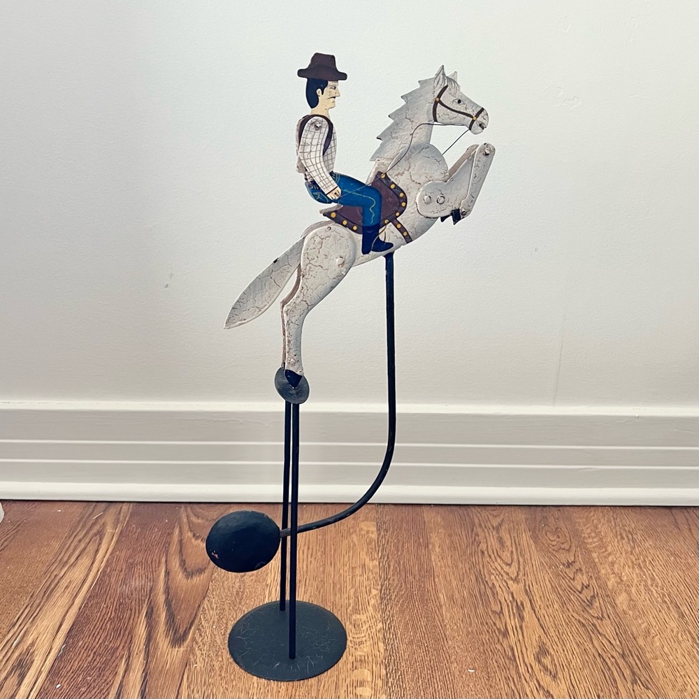 Hand Forged and Painted Wrought Iron Folk Art Wild West Cowboy Sculpture